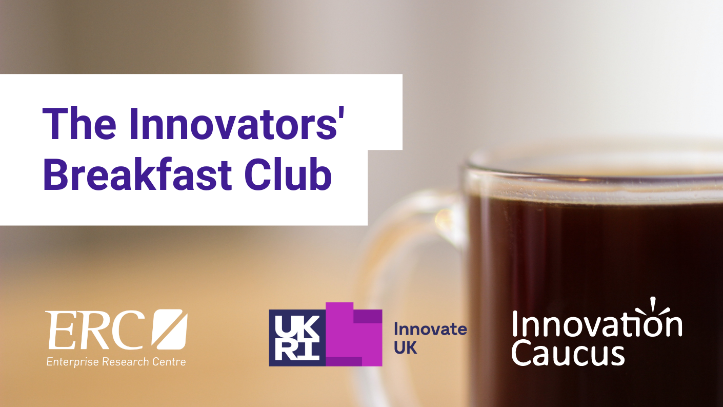 Picture of a cup of coffee and the text 'The Innovators' Breakfast Club'